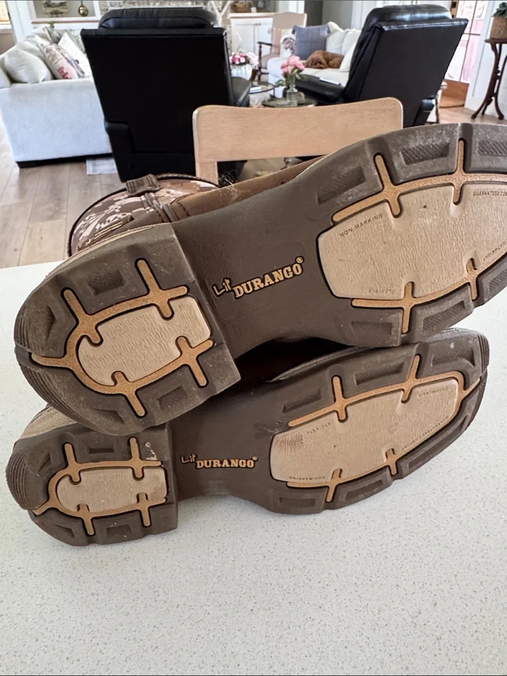 Durango Brown Leather Square-Toe Camo Shaft Western Boots